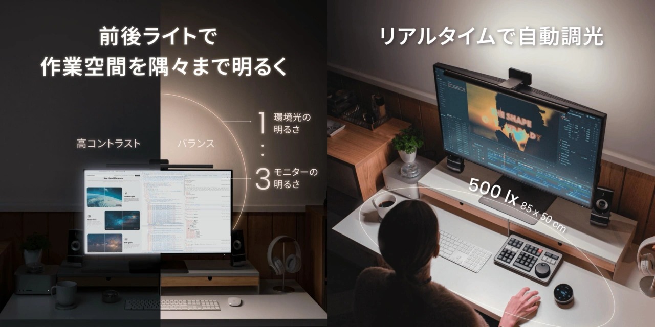 BenQの次世代モニターライト「ScreenBar® Halo 2」、前後照明とリモコン操作に対応し登場